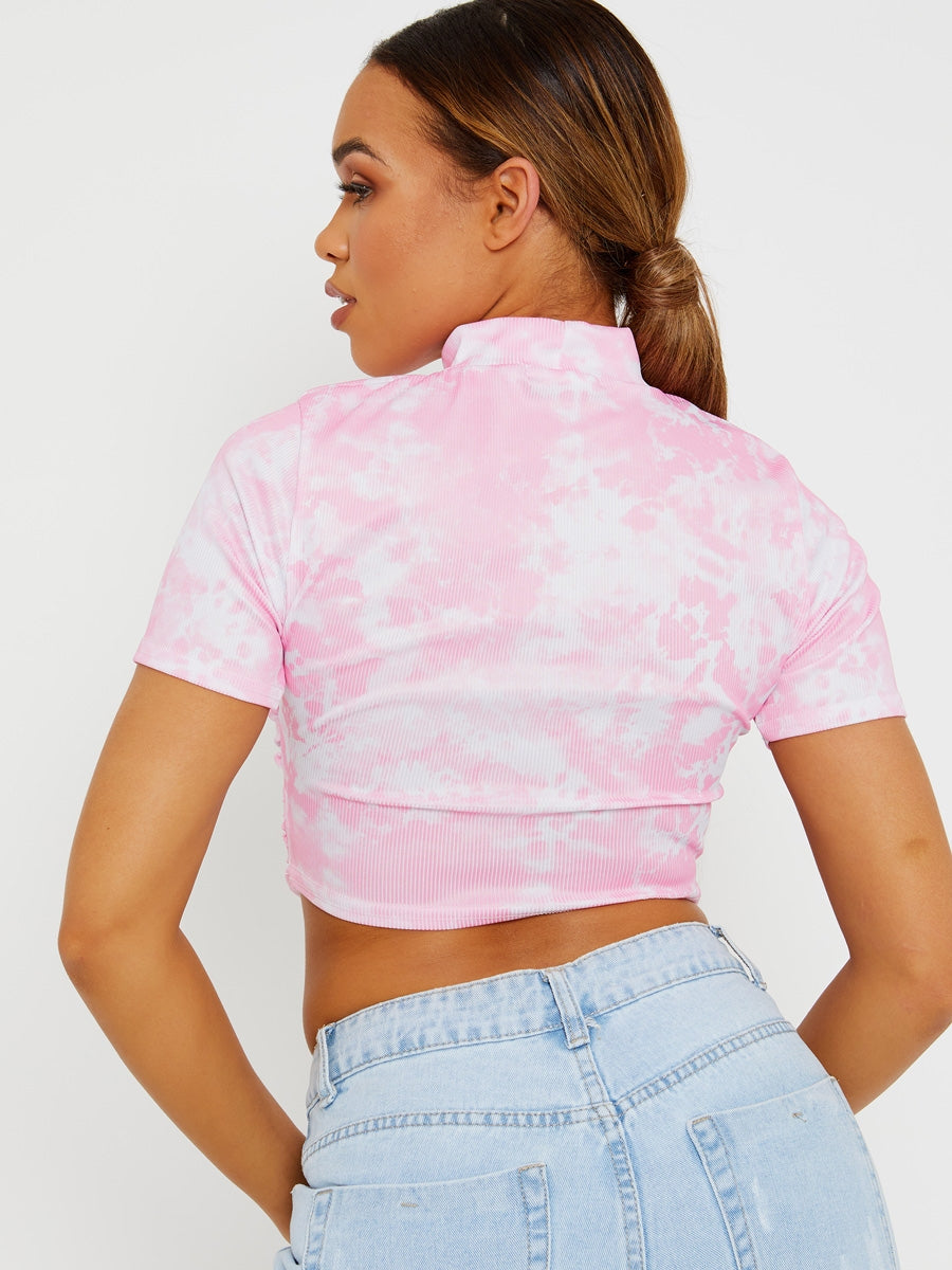 Tie-Dye Ribbed Ruched Crop Top