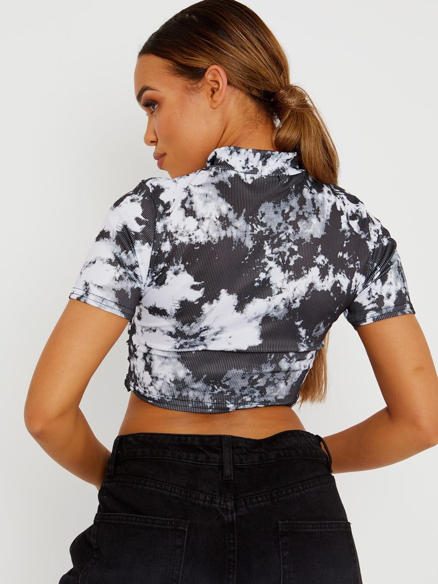 Tie-Dye Ribbed Ruched Crop Top