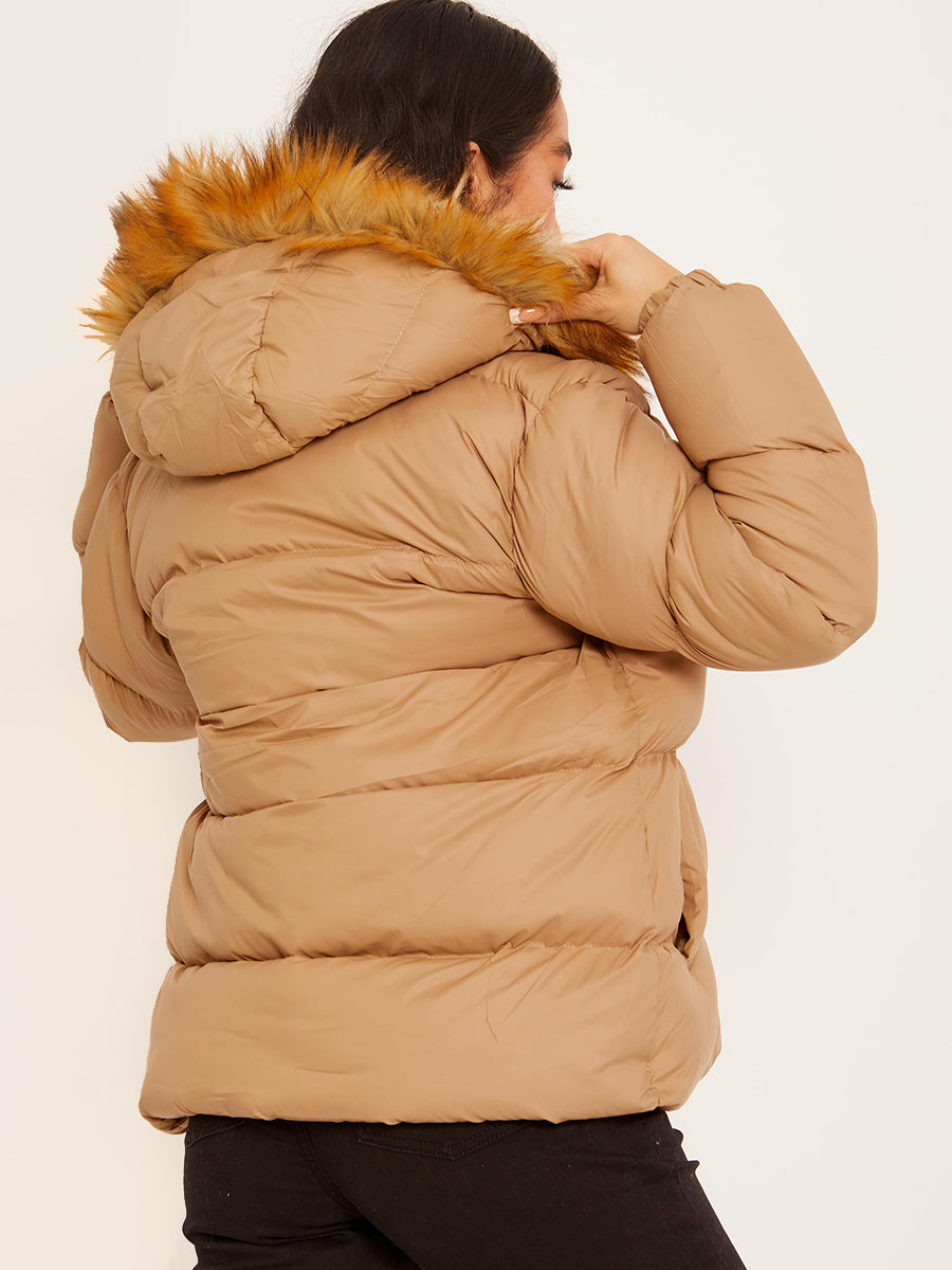 Faux Fur Trim Hood Padded Puffer Jacket