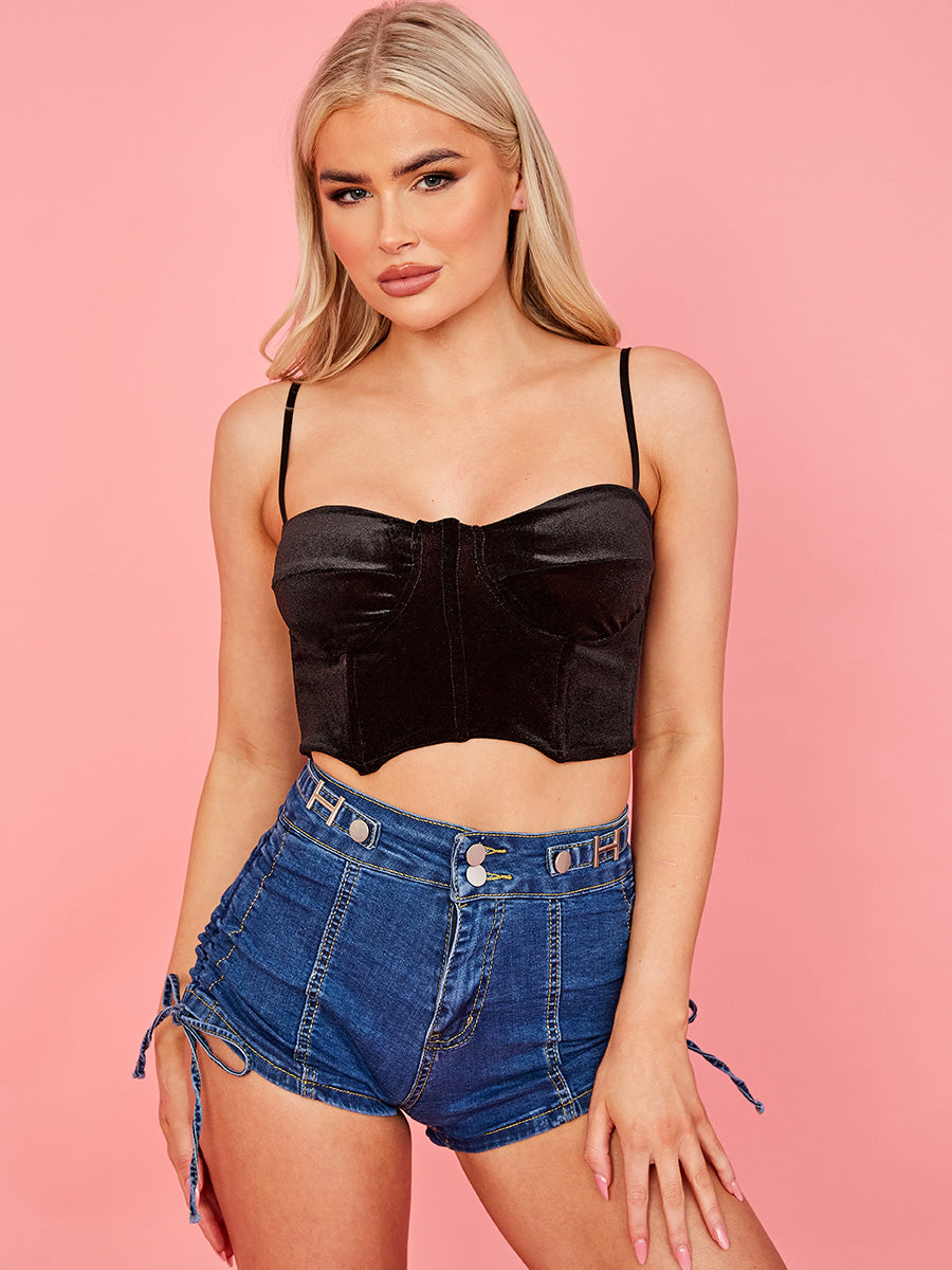 Velour Padded Bust Cami Crop Top