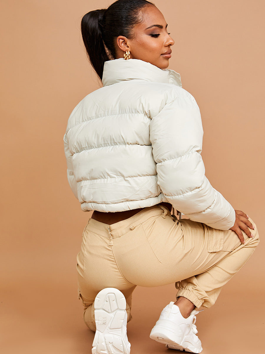 NYC Embroidered Cropped Puffer Jacket