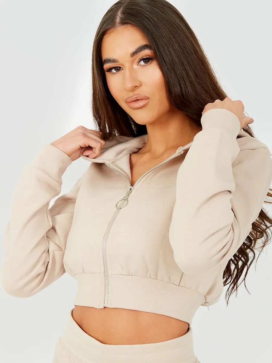 Zip Up Fleeced Cropped Cardigan Hoodie
