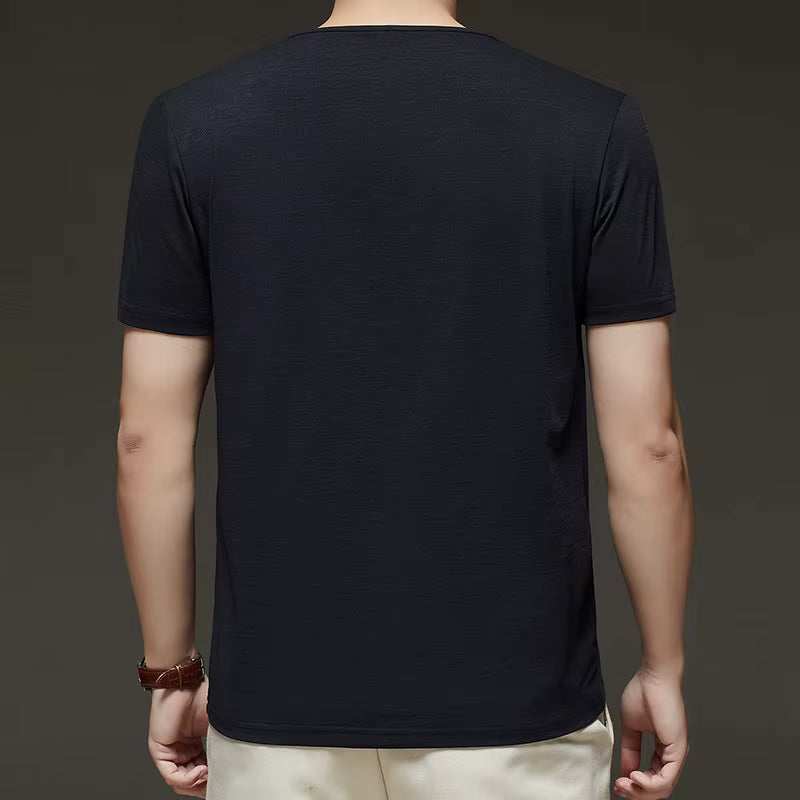 Men’s Three-Button V-Neck T-Shirt – Short Sleeve Top