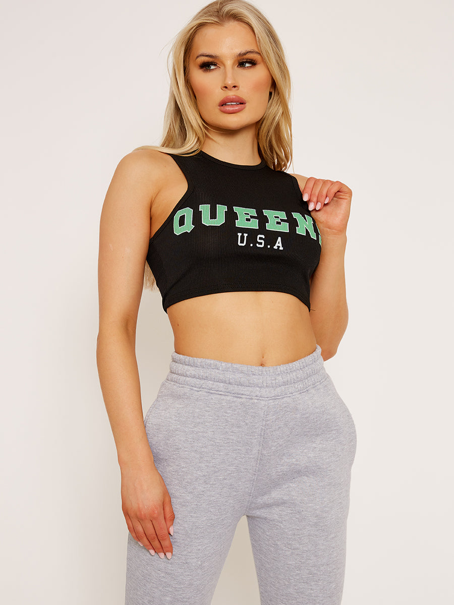 Queens Ribbed Vest Crop Top