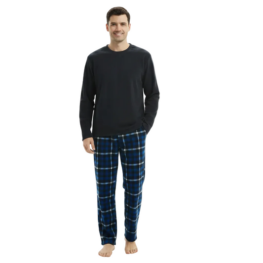 Men's Fleece Pajama Set: Cozy Up in Style with Navy Check Fleece