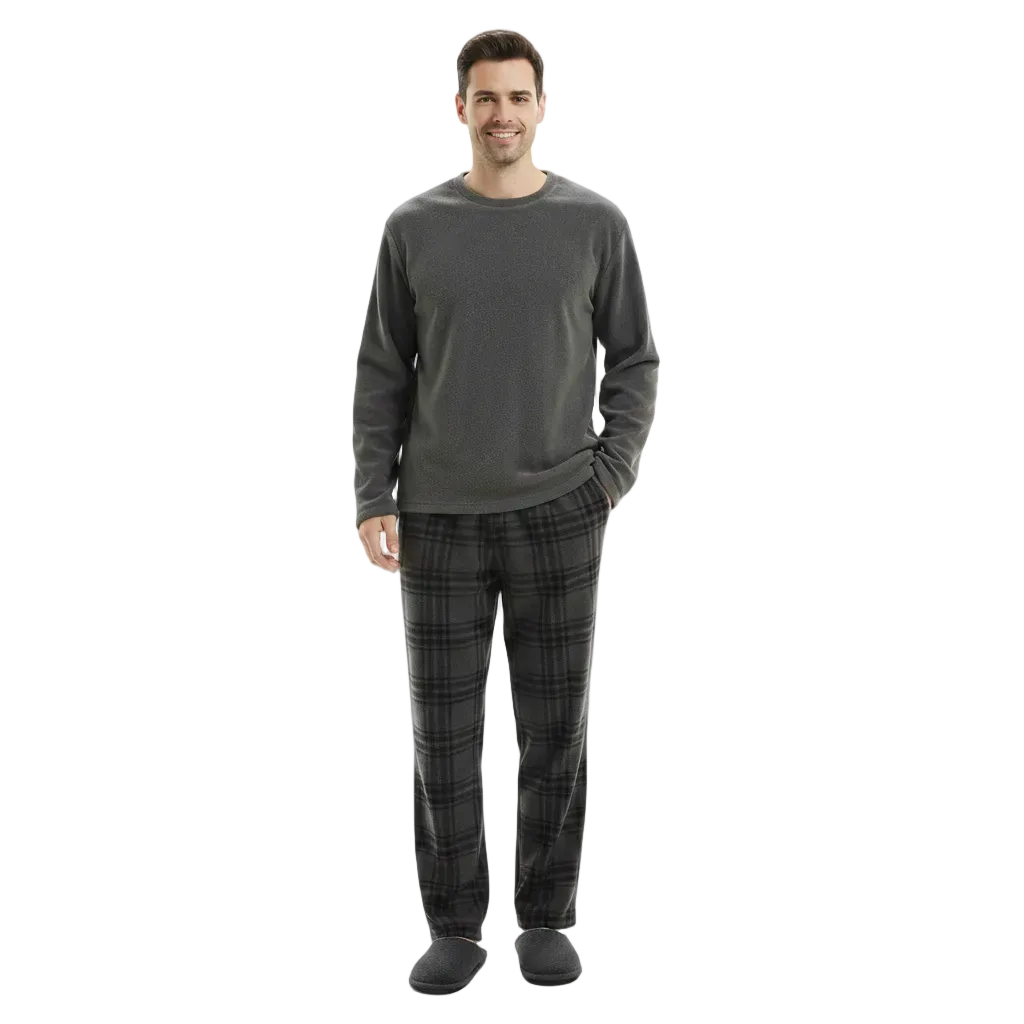 Men's Grey Check Fleece Pyjama Set