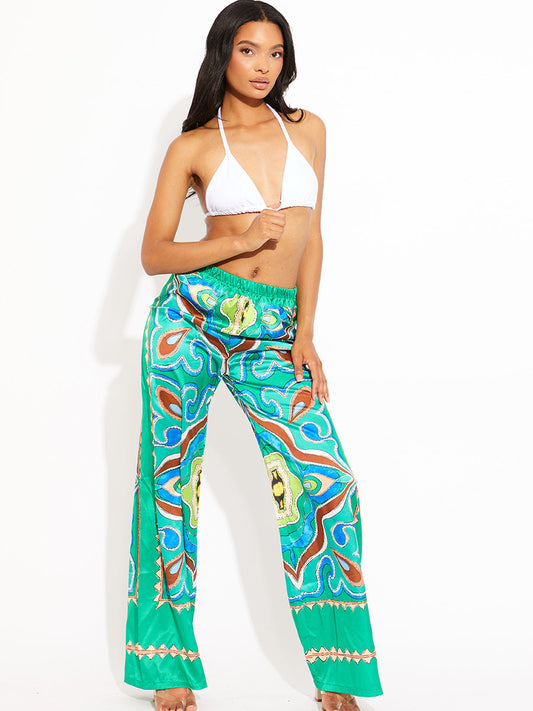 Tropical Print Satin Trouser