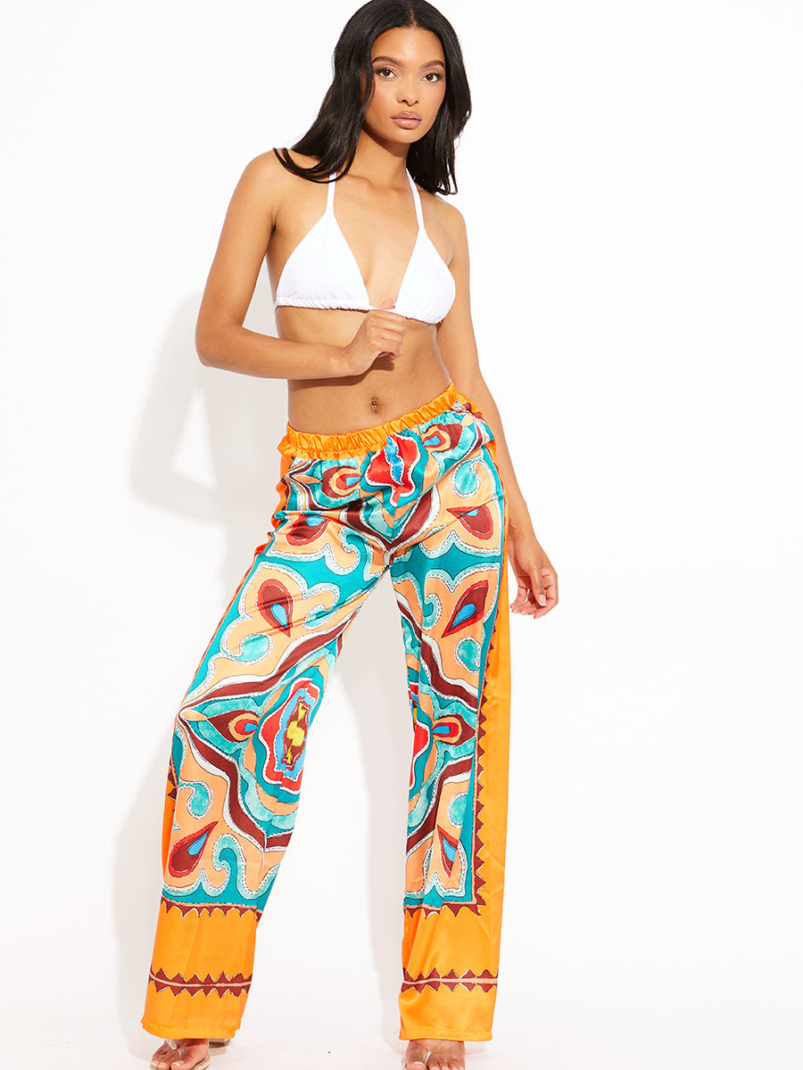 Tropical Print Satin Trouser