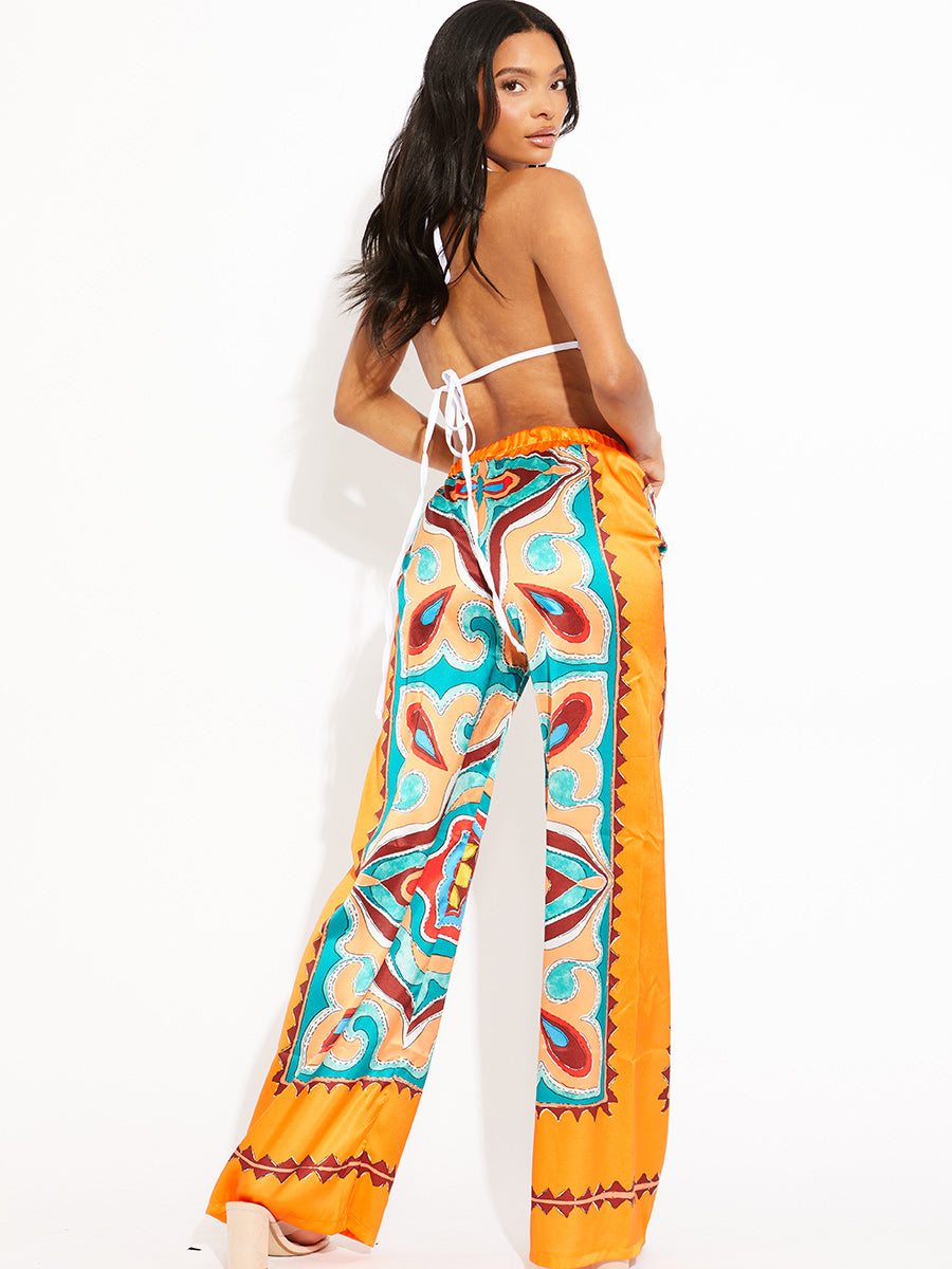 Tropical Print Satin Trouser