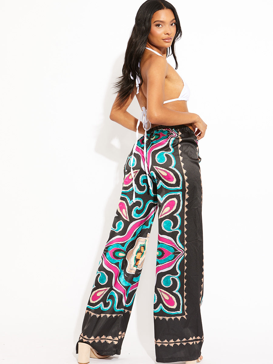 Tropical Print Satin Trouser