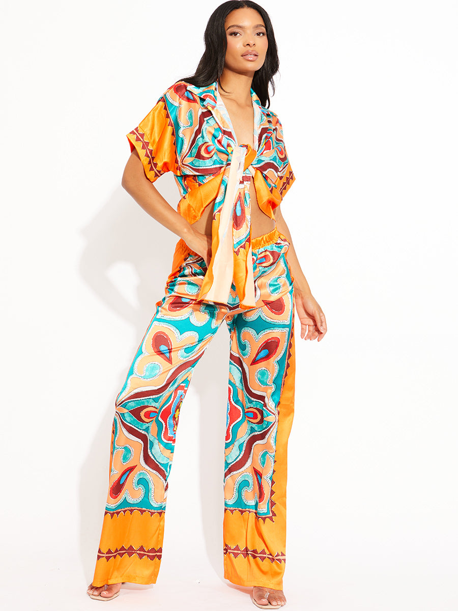 Printed Oversized Blouse & Trouser Satin Co-ord