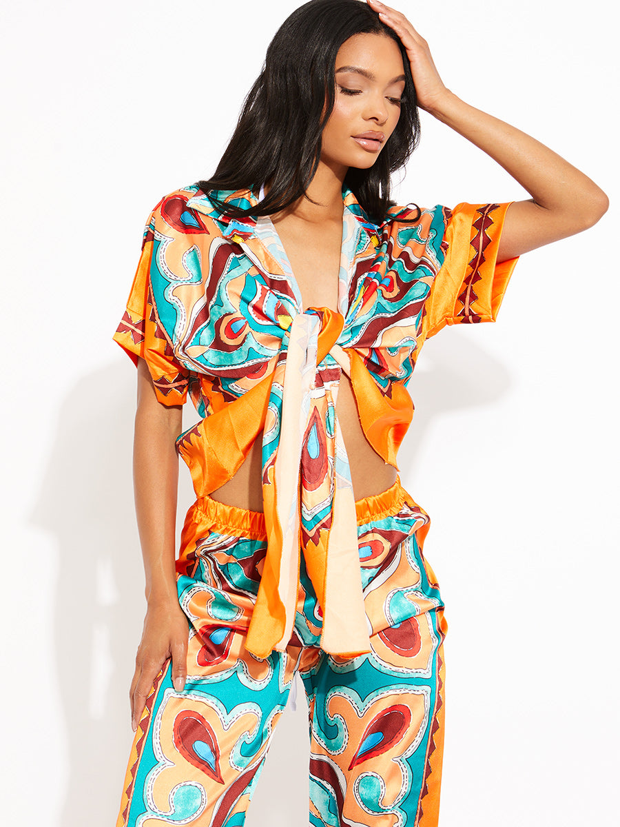 Printed Oversized Blouse & Trouser Satin Co-ord