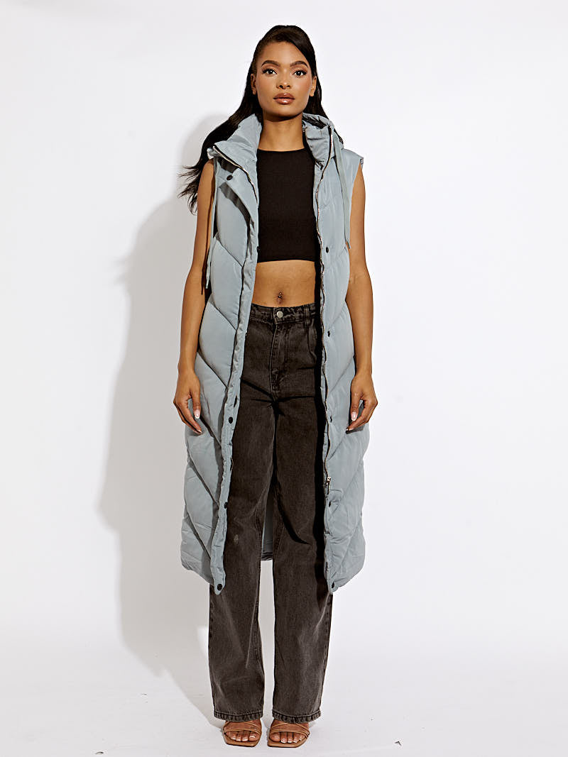Turtle Neck Hooded Longline Padded Gilet
