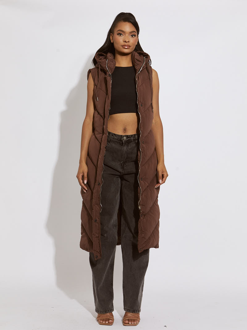 Turtle Neck Hooded Longline Padded Gilet