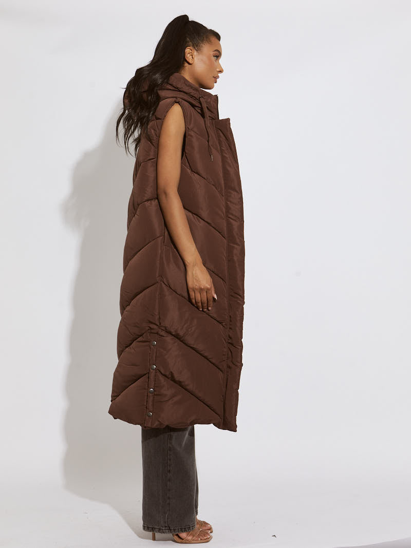 Turtle Neck Hooded Longline Padded Gilet
