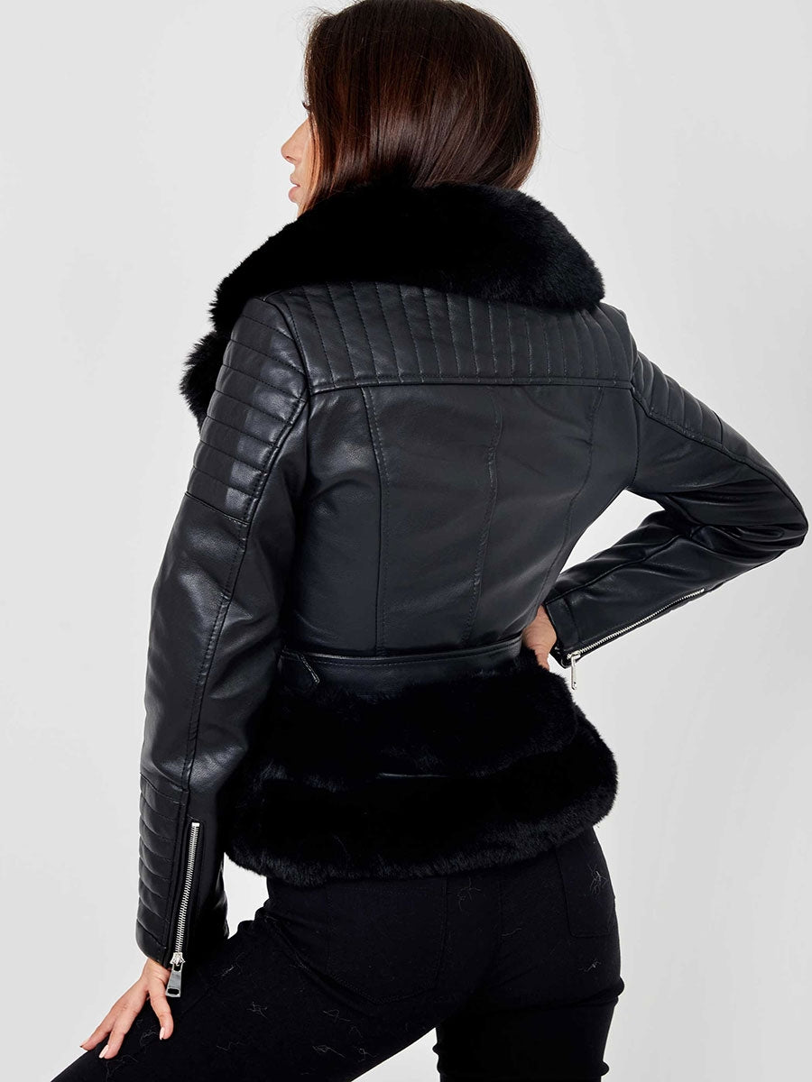 Faux Fur Belted PU Jacket
