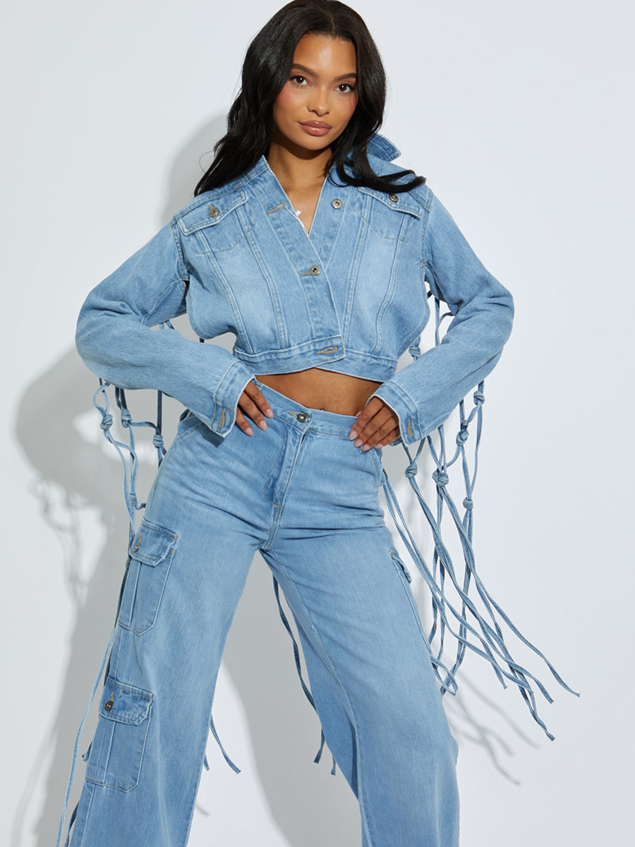 Tasselled Cropped Denim Jacket