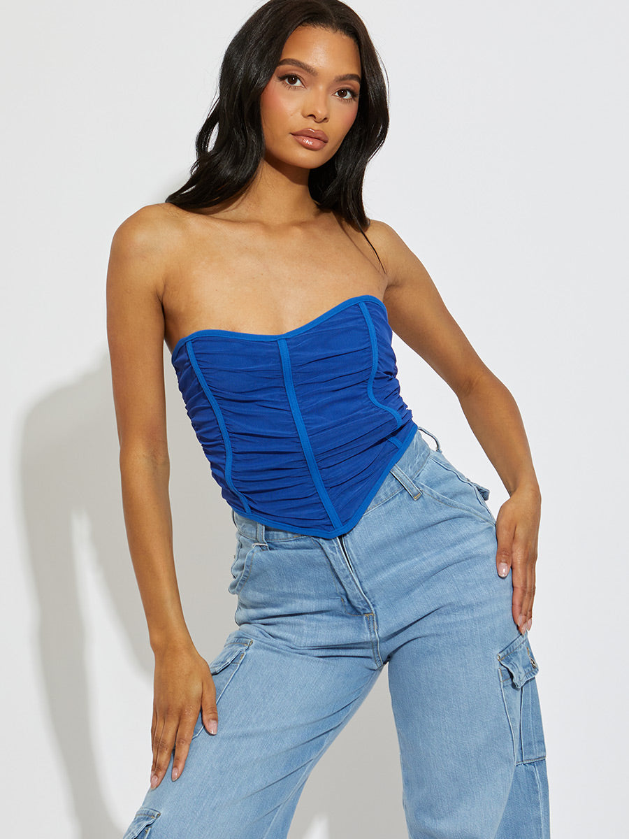 Ruched Mesh Bandeau Corset Crop Top