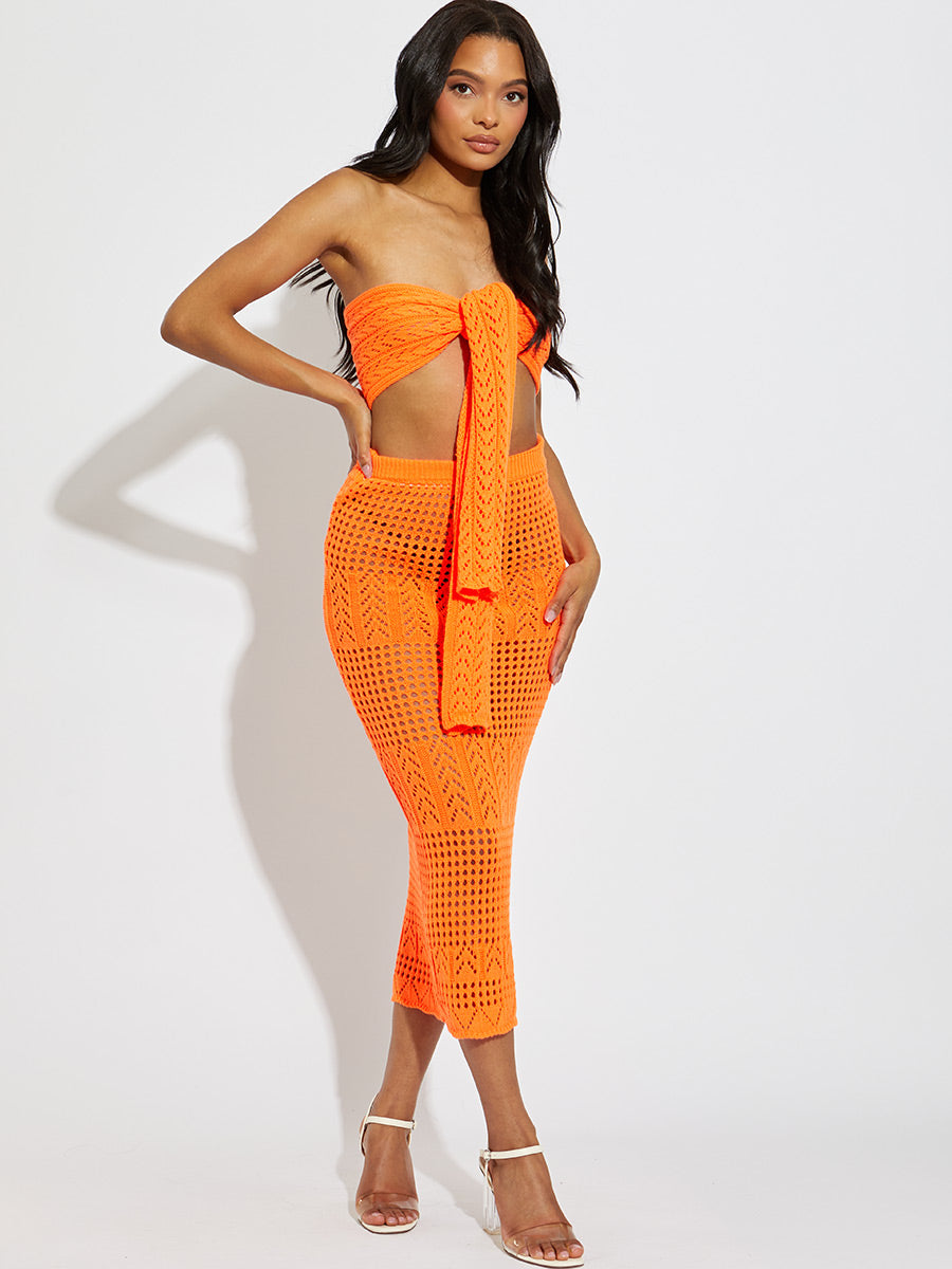 Knitted Tie Knot Bandeau Bralet & Maxi Skirt Co-ord