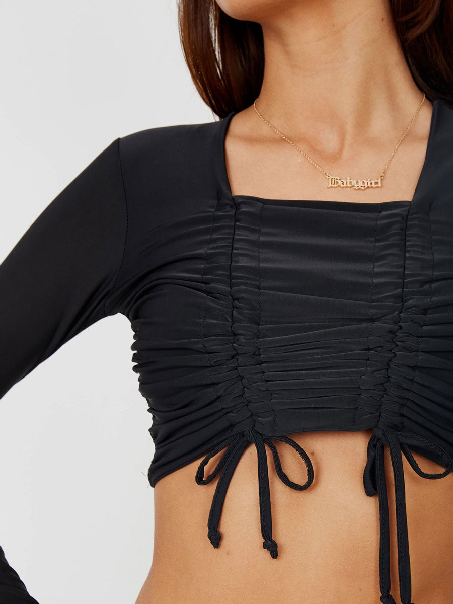 Square Neck Slinky Ruched Crop Top