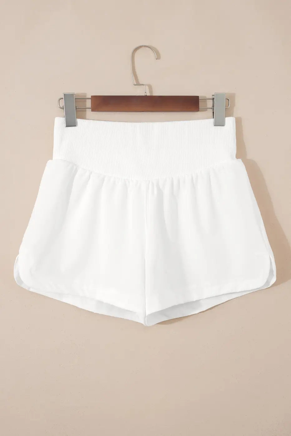 White Ribbed High Waist Athletic Shorts