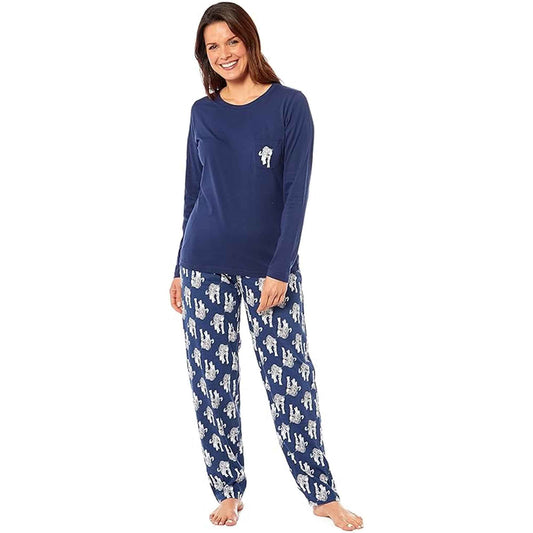 Daisy Dreamer Women's Navy Tiger Print Polar Fleece Pyjama Set Cosy Winter Cosy Night Set